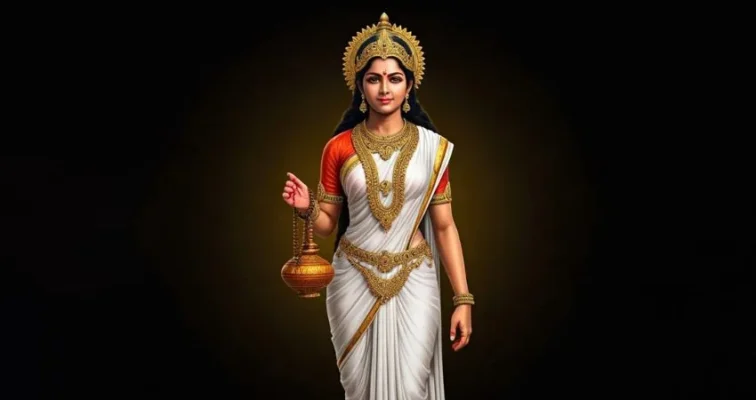 Goddess Brahmacharini in white attire with weapons in hand