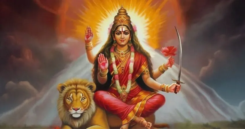 Beautiful representation of Katyayani Mata, serene and powerful.